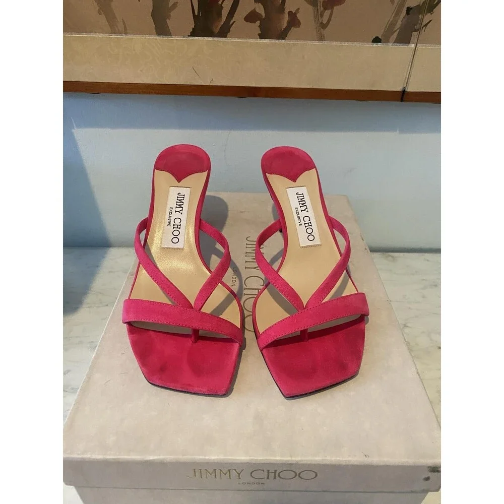 Jimmy Choo Maelie 70 Shoes Womens Size 6 Pink Suede Strappy Kitten Sandals